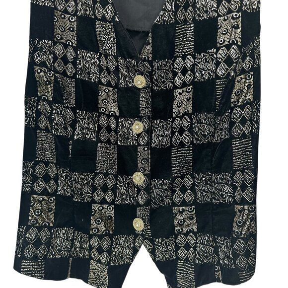 VINTAGE 90' R&K Evenings Black & Gold Sheer Sleeve Buttoned Blouse SZ X-Large - Picture 11 of 13